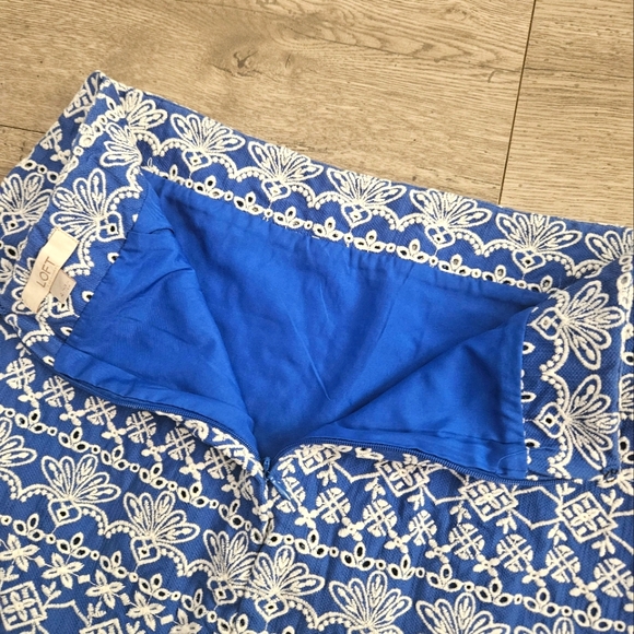 LOFT Floral Embroidered Eyelet Skirt With Scalloped Hem 4 - Blue, Cotton - Picture 7 of 11